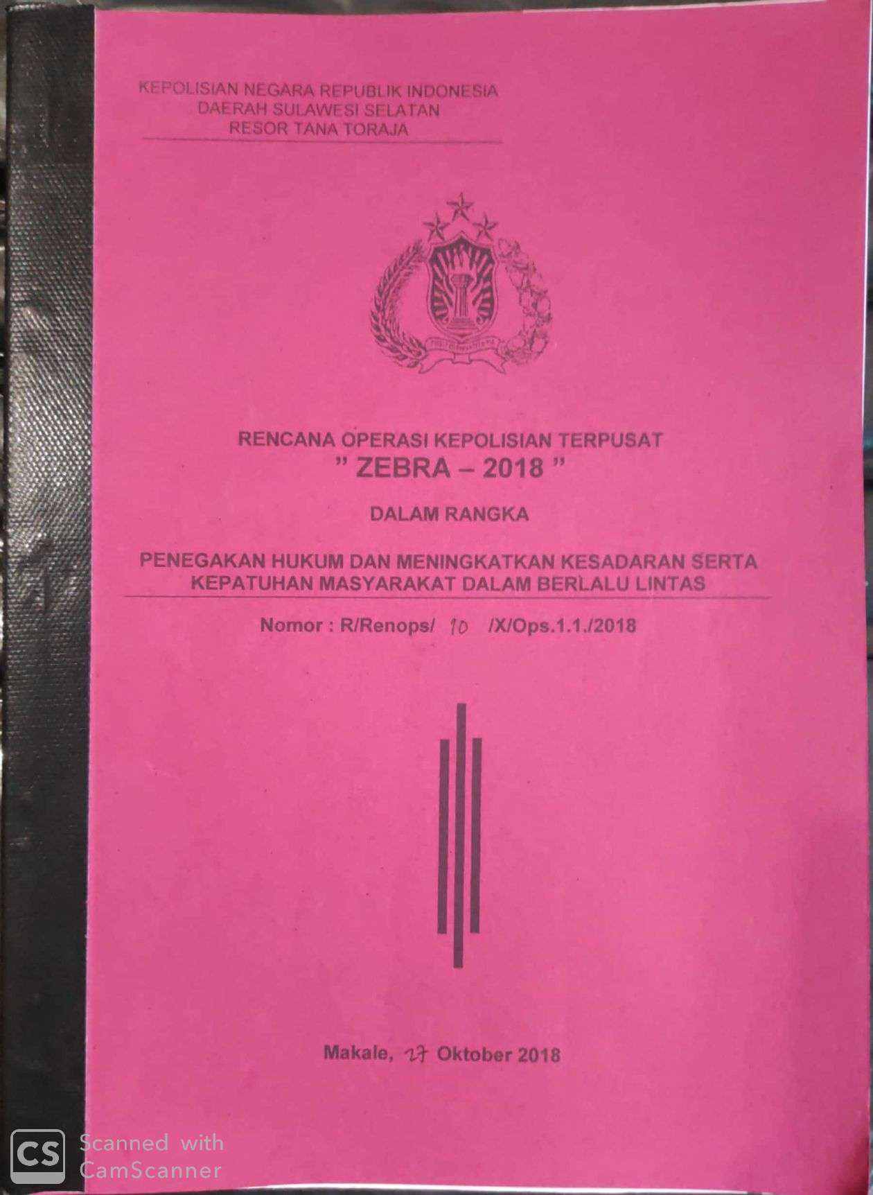 Rencana Operasi Kepolisian Zebra 2018 Polres Tana Toraja